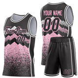 Custom Black Light Pink-White Mountain Peak Shards Side Panel Stripe Round Neck Sublimation Basketball Set Jersey