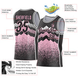 Custom Black Light Pink-White Mountain Peak Shards Side Panel Stripe Round Neck Sublimation Basketball Set Jersey
