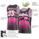 Custom Black White-Pink Mountain Peak Shards Side Panel Stripe Round Neck Sublimation Basketball Set Jersey