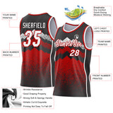 Custom Black White-Red Mountain Peak Shards Side Panel Stripe Round Neck Sublimation Basketball Set Jersey