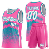 Custom Pink White-Teal Mountain Peak Shards Side Panel Stripe Round Neck Sublimation Basketball Set Jersey