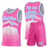 Custom Pink Light Blue-White Mountain Peak Shards Side Panel Stripe Round Neck Sublimation Basketball Set Jersey