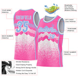 Custom Pink Light Blue-White Mountain Peak Shards Side Panel Stripe Round Neck Sublimation Basketball Set Jersey