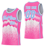 Custom Pink Light Blue-White Mountain Peak Shards Side Panel Stripe Round Neck Sublimation Basketball Set Jersey