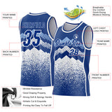 Custom Royal White-Light Blue Mountain Peak Shards Side Panel Stripe Round Neck Sublimation Basketball Set Jersey