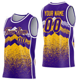 Custom Purple Gold-White Mountain Peak Shards Side Panel Stripe Round Neck Sublimation Basketball Set Jersey