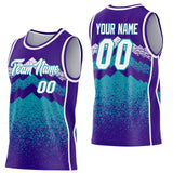 Custom Purple White-Teal Mountain Peak Shards Side Panel Stripe Round Neck Sublimation Basketball Set Jersey
