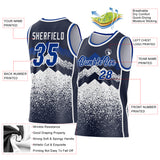 Custom Navy Royal-White Mountain Peak Shards Side Panel Stripe Round Neck Sublimation Basketball Set Jersey