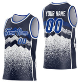 Custom Navy Royal-White Mountain Peak Shards Side Panel Stripe Round Neck Sublimation Basketball Set Jersey