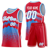 Custom Red White-Powder Blue Mountain Peak Shards Side Panel Stripe Round Neck Sublimation Basketball Set Jersey
