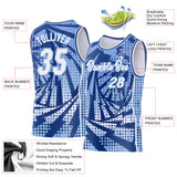 Custom Light Blue White-Royal Lightning Gradient Dot Side Panel Stripe Round Neck Sublimation Basketball Set Jersey