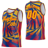 Custom Gold Royal-Red Lightning Gradient Dot Side Panel Stripe Round Neck Sublimation Basketball Set Jersey