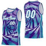 Custom Purple White-Teal Lightning Gradient Dot Side Panel Stripe Round Neck Sublimation Basketball Set Jersey