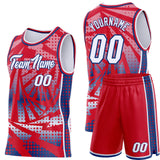 Custom Red White-Royal Lightning Gradient Dot Side Panel Stripe Round Neck Sublimation Basketball Set Jersey