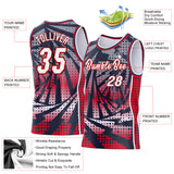 Custom Navy White-Red Lightning Gradient Dot Side Panel Stripe Round Neck Sublimation Basketball Set Jersey