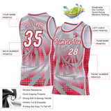 Custom Gray White-Red Lightning Gradient Dot Side Panel Stripe Round Neck Sublimation Basketball Set Jersey