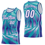 Custom Teal White-Purple Lightning Gradient Dot Side Panel Stripe Round Neck Sublimation Basketball Set Jersey