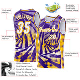 Custom Purple White-Gold Lightning Gradient Dot Side Panel Stripe Round Neck Sublimation Basketball Set Jersey