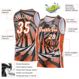 Custom Black White-Orange Lightning Gradient Dot Side Panel Stripe Round Neck Sublimation Basketball Set Jersey