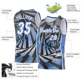 Custom Black White-Light Blue Lightning Gradient Dot Side Panel Stripe Round Neck Sublimation Basketball Set Jersey