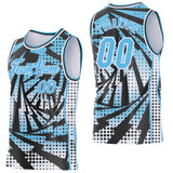 Custom Sky Blue Black-White Lightning Gradient Dot Side Panel Stripe Round Neck Sublimation Basketball Set Jersey