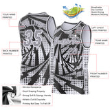 Custom Gray Black-White Lightning Gradient Dot Side Panel Stripe Round Neck Sublimation Basketball Set Jersey