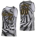 Custom Gray Black White-Old Gold Lightning Gradient Dot Side Panel Stripe Round Neck Sublimation Basketball Set Jersey