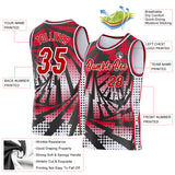 Custom Red Black-White Lightning Gradient Dot Side Panel Stripe Round Neck Sublimation Basketball Set Jersey