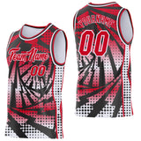 Custom Red Black-White Lightning Gradient Dot Side Panel Stripe Round Neck Sublimation Basketball Set Jersey