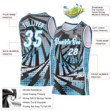 Custom Sky Blue White-Black Lightning Gradient Dot Side Panel Stripe Round Neck Sublimation Basketball Set Jersey