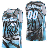 Custom Sky Blue White-Black Lightning Gradient Dot Side Panel Stripe Round Neck Sublimation Basketball Set Jersey