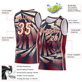 Custom Navy Cream-Maroon Lightning Gradient Dot Side Panel Stripe Round Neck Sublimation Basketball Set Jersey