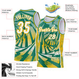 Custom Kelly Green White-Gold Lightning Gradient Dot Side Panel Stripe Round Neck Sublimation Basketball Set Jersey