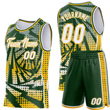Custom Green White-Gold Lightning Gradient Dot Side Panel Stripe Round Neck Sublimation Basketball Set Jersey