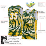 Custom Green White-Gold Lightning Gradient Dot Side Panel Stripe Round Neck Sublimation Basketball Set Jersey