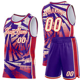 Custom Purple Cream-Red Lightning Gradient Dot Side Panel Stripe Round Neck Sublimation Basketball Set Jersey