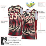 Custom Maroon Cream-Black Lightning Gradient Dot Side Panel Stripe Round Neck Sublimation Basketball Set Jersey