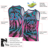 Custom Teal Black-Pink Lightning Gradient Dot Side Panel Stripe Round Neck Sublimation Basketball Set Jersey