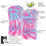 Custom Pink Sky Blue-White Lightning Gradient Dot Side Panel Stripe Round Neck Sublimation Basketball Set Jersey