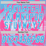 Custom Pink Sky Blue-White Lightning Gradient Dot Side Panel Stripe Round Neck Sublimation Basketball Set Jersey
