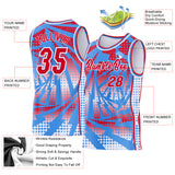 Custom Powder Blue Red-White Lightning Gradient Dot Side Panel Stripe Round Neck Sublimation Basketball Set Jersey