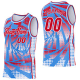 Custom Powder Blue Red-White Lightning Gradient Dot Side Panel Stripe Round Neck Sublimation Basketball Set Jersey