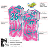 Custom Pink Teal-White Lightning Gradient Dot Side Panel Stripe Round Neck Sublimation Basketball Set Jersey