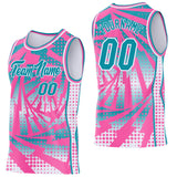 Custom Pink Teal-White Lightning Gradient Dot Side Panel Stripe Round Neck Sublimation Basketball Set Jersey