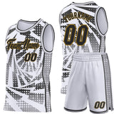 Custom White Black Gray-Old Gold Lightning Gradient Dot Side Panel Stripe Round Neck Sublimation Basketball Set Jersey