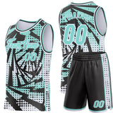 Custom Ice Blue Black-White Lightning Gradient Dot Side Panel Stripe Round Neck Sublimation Basketball Set Jersey