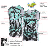 Custom Ice Blue Black-White Lightning Gradient Dot Side Panel Stripe Round Neck Sublimation Basketball Set Jersey