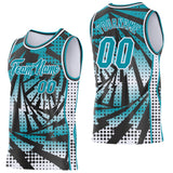 Custom Teal Black-White Lightning Gradient Dot Side Panel Stripe Round Neck Sublimation Basketball Set Jersey