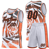 Custom White Black-Orange Lightning Gradient Dot Side Panel Stripe Round Neck Sublimation Basketball Set Jersey