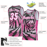 Custom Black White-Pink Lightning Gradient Dot Side Panel Stripe Round Neck Sublimation Basketball Set Jersey